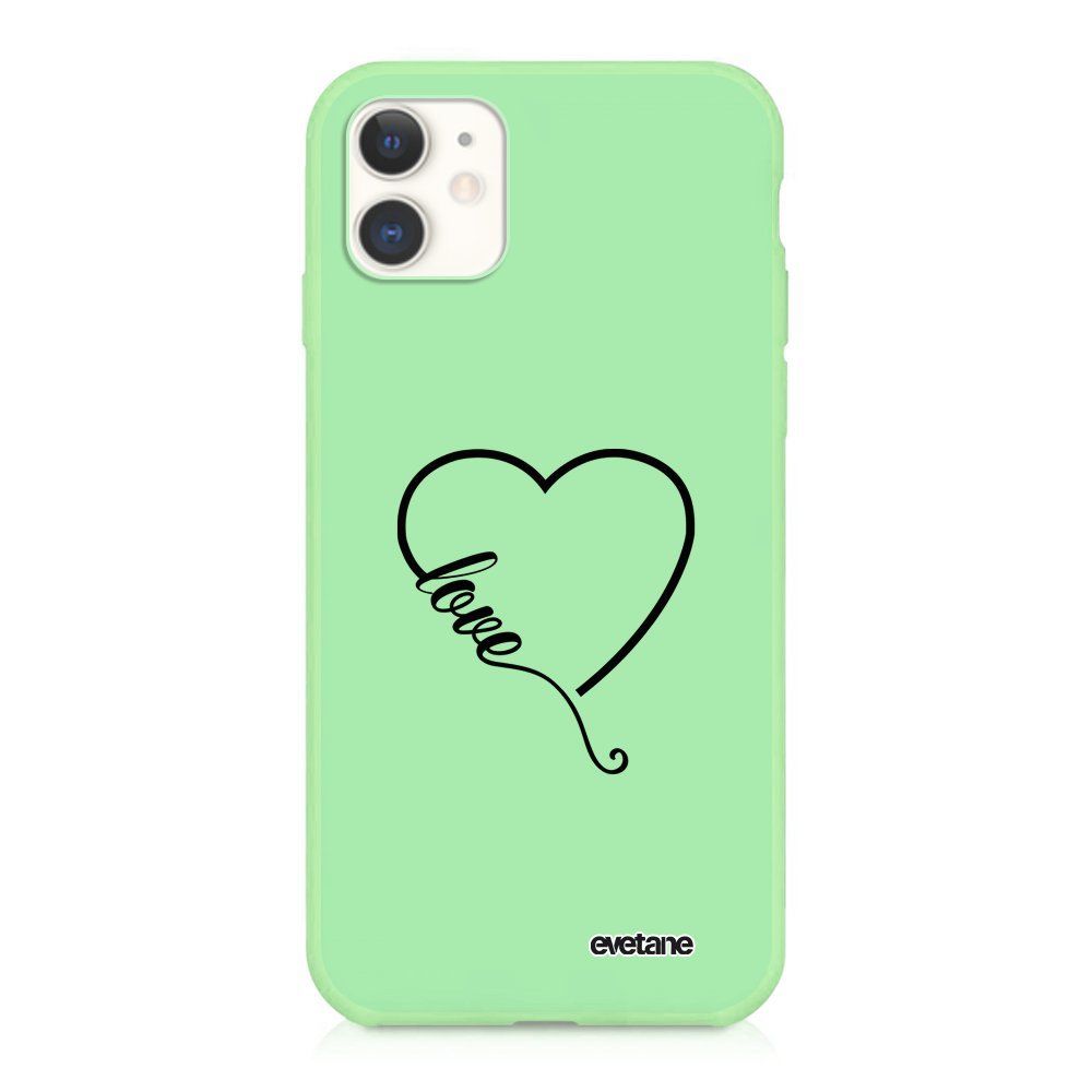 Evetane - Coque iPhone 11 Silicone Liquide Douce vert pâle Coeur love Ecriture Tendance et Design Evetane - Coque, étui smartphone