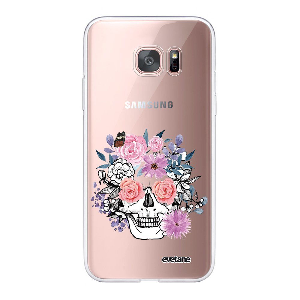 Evetane - Coque Samsung Galaxy S7 Edge souple transparente Crâne floral Motif Ecriture Tendance Evetane. - Coque, étui smartphone