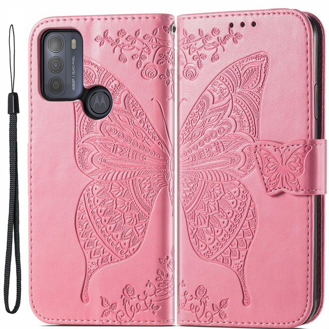 Other - Etui en PU Concevoir l'impression de gros papillons avec support rose pour votre Motorola Moto G50 - Coque, étui smartphone
