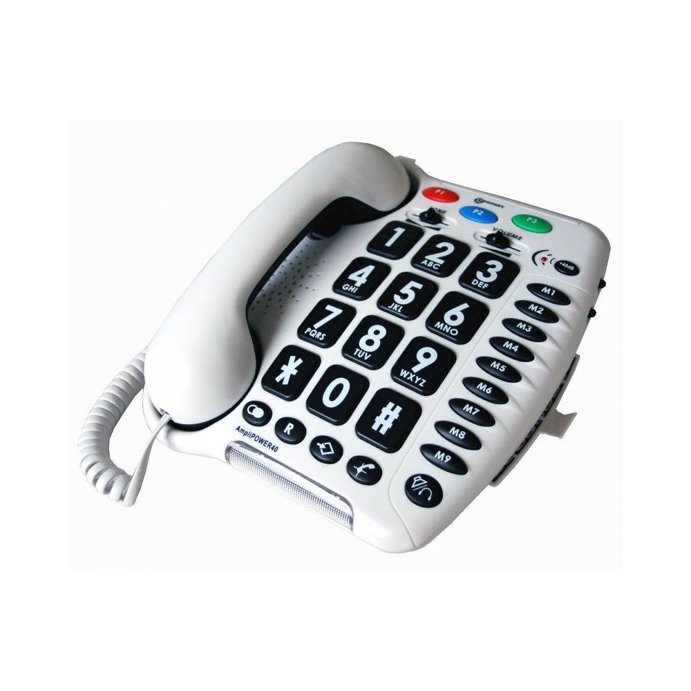 Geemarc - Téléphone Amplifié pour senior et malentendant- AmpliPower 40 - Geemarc (+40dB) - Blanc - Téléphone fixe filaire