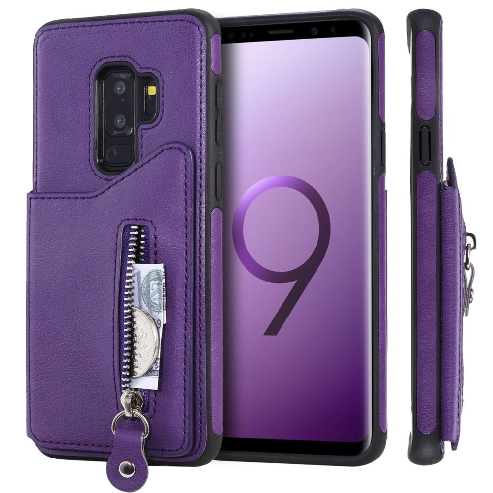 Wewoo - Coque Pour Galaxy S9 Plus Etui de protection antichoc couleur solide à double boucle et fermeture à glissière violet - Coque, étui smartphone