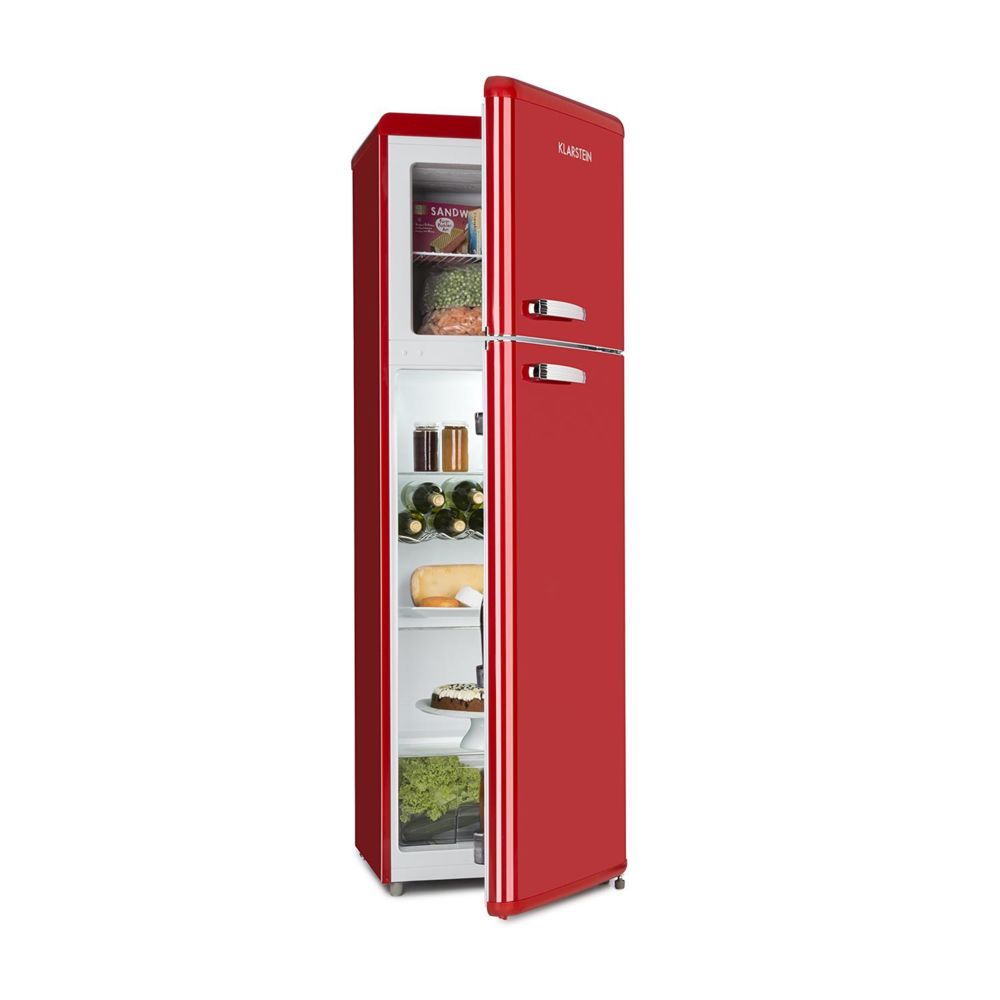 Klarstein - Réfrigérateur congélateur combiné - Klarstein Audrey - 194 / 56 litres - Look rétro rouge - Réfrigérateur