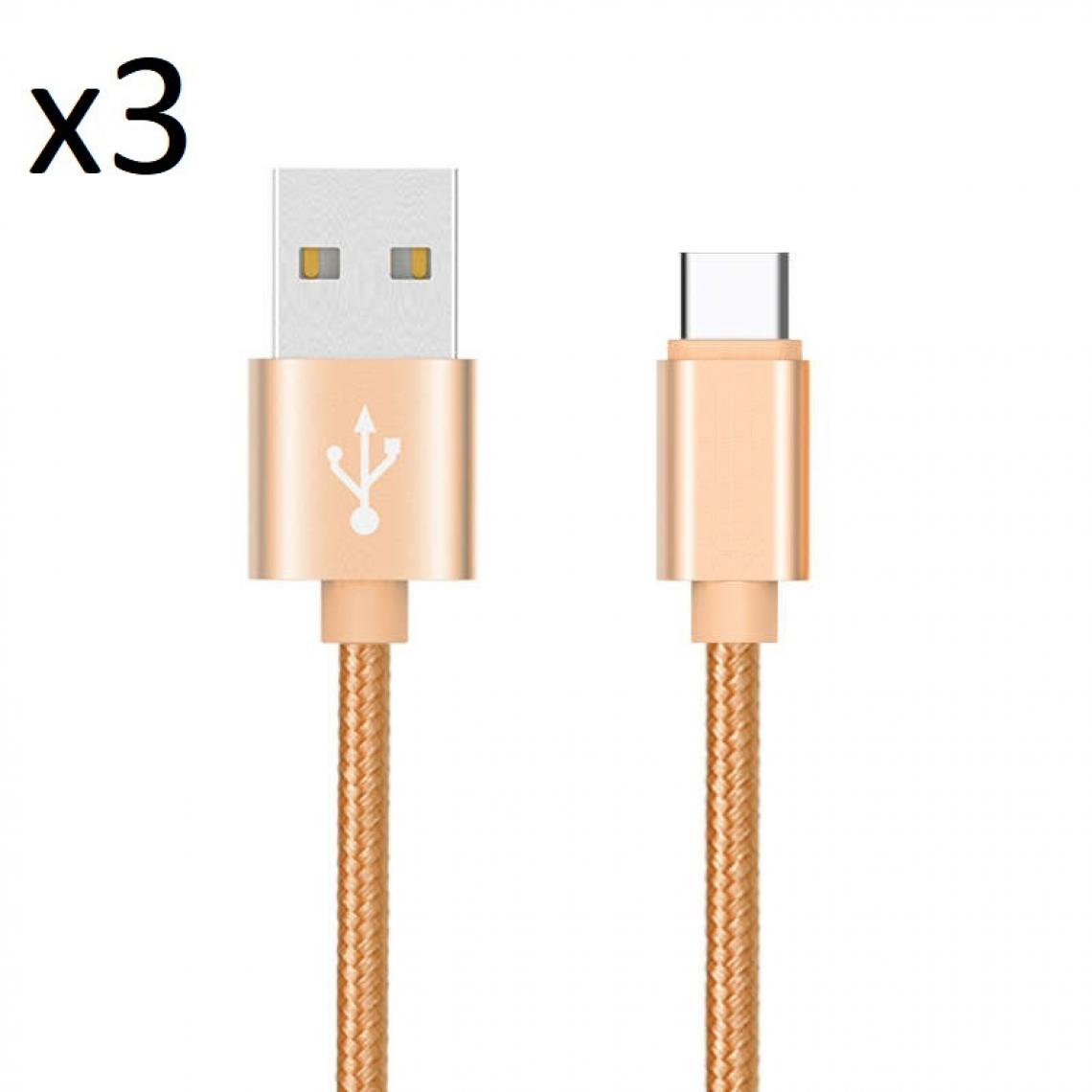 Shot - Pack de 3 Cables Metal Nylon Type C pour HUAWEI Mediapad M6 Smartphone Android Chargeur (OR) - Chargeur secteur téléphone