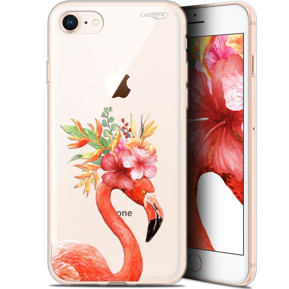 Caseink - Coque arrière Apple iPhone 7/8 (4.7 ) Gel HD [ Nouvelle Collection - Souple - Antichoc - Imprimé en France] Flamant Rose Fleuri - Coque, étui smartphone