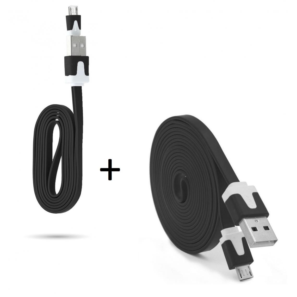 Shot - Pack Chargeur pour "SAMSUNG Galaxy A01" Smartphone Micro USB (Cable Noodle 3m + Cable Noodle 1m) Android (NOIR) - Chargeur secteur téléphone