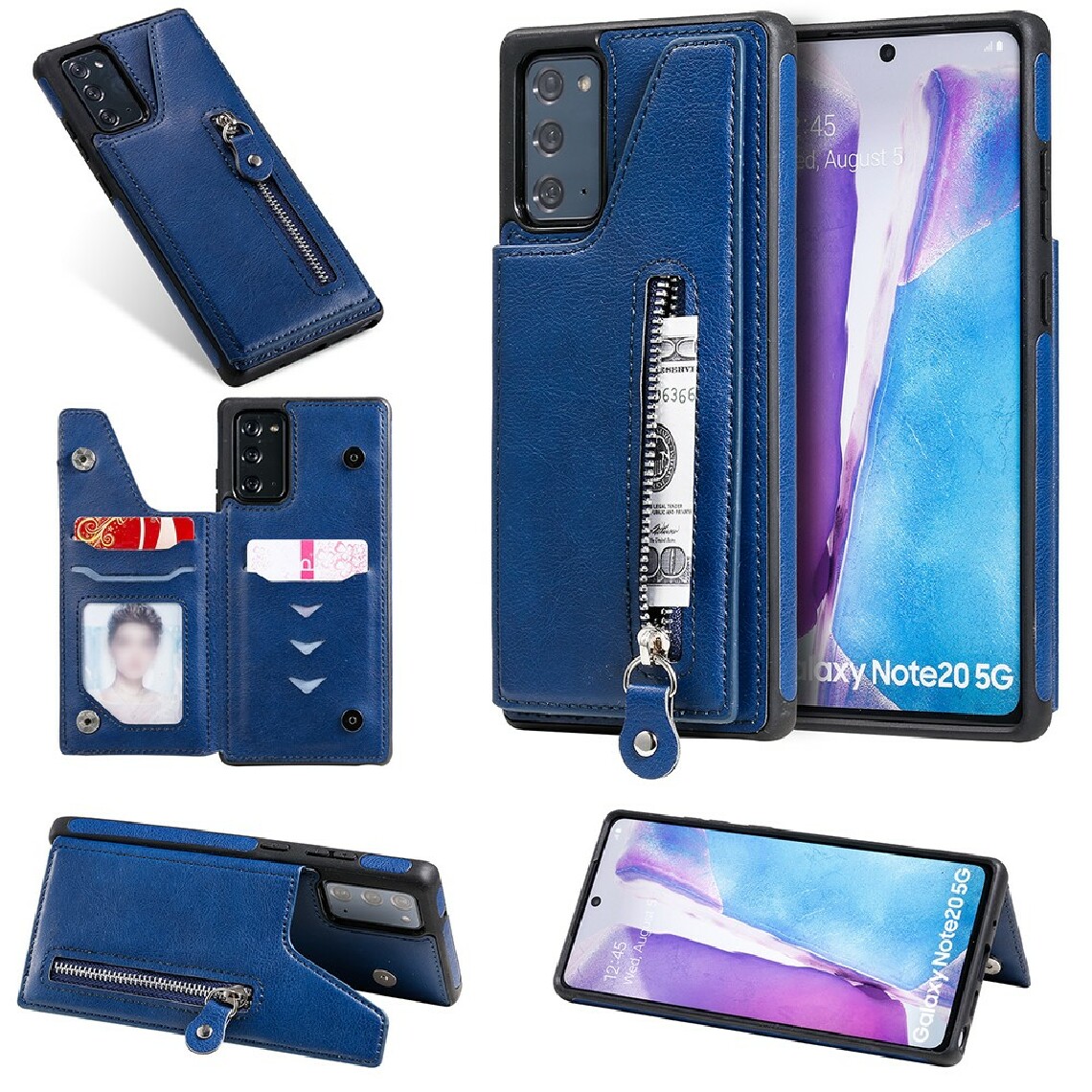 Other - Coque en TPU + PU nouveau style avec pochette à fermeture éclair, béquille et porte-cartes bleu pour votre Samsung Galaxy Note 20/Note 20 5G - Coque, étui smartphone