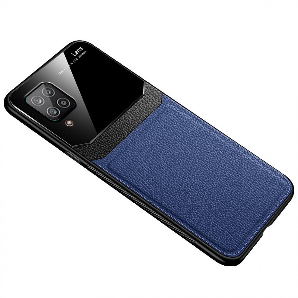 Shot - Coque Effet Cuir pour "SAMSUNG Galaxy A12" Plexiglass Protection (BLEU) - Coque, étui smartphone