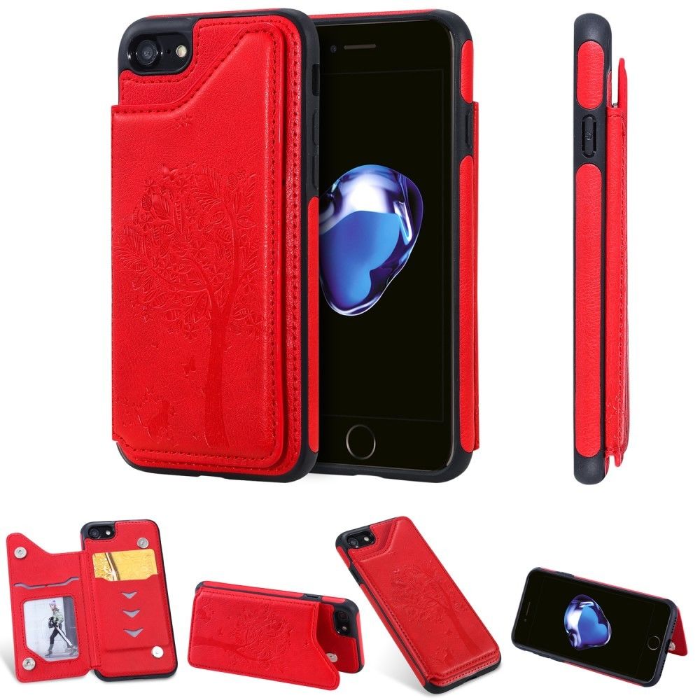 marque generique - Coque en TPU + PU arbre à chat avec fente pour carte rouge pour votre Apple iPhone 8/7 4.7 pouces - Coque, étui smartphone