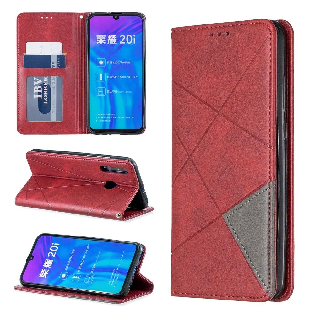 marque generique - Etui en PU motif géométrique avec porte-carte rouge pour votre Huawei P Smart Plus 2019/Enjoy 9s/Honor 10i - Coque, étui smartphone
