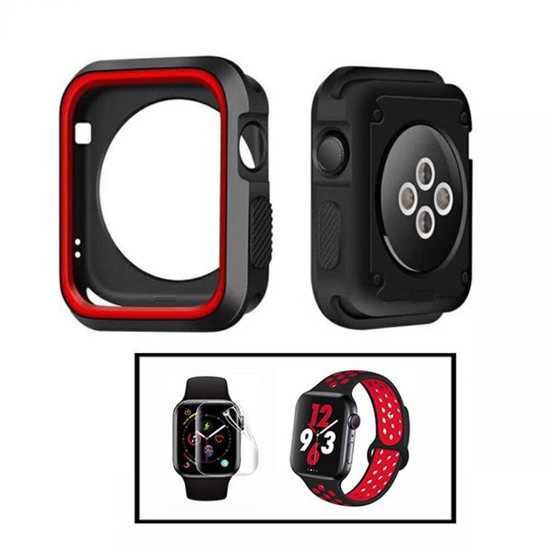Phonecare - Kit Coque Military DoubleColor + Bracelet SportyStyle + Film de Hydrogel pour Apple Watch Seriess 5 - 40mm - Noir / rouge - Coque, étui smartphone