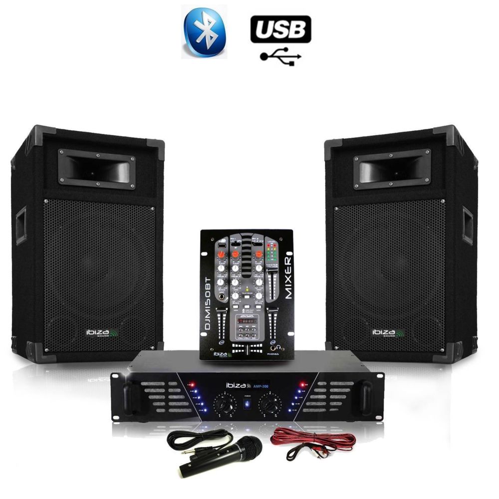 Ibiza Sound - Pack Sono DJM300-BT ampli + HP 500W Table de mix avec USB Bluetooth - Packs sonorisation
