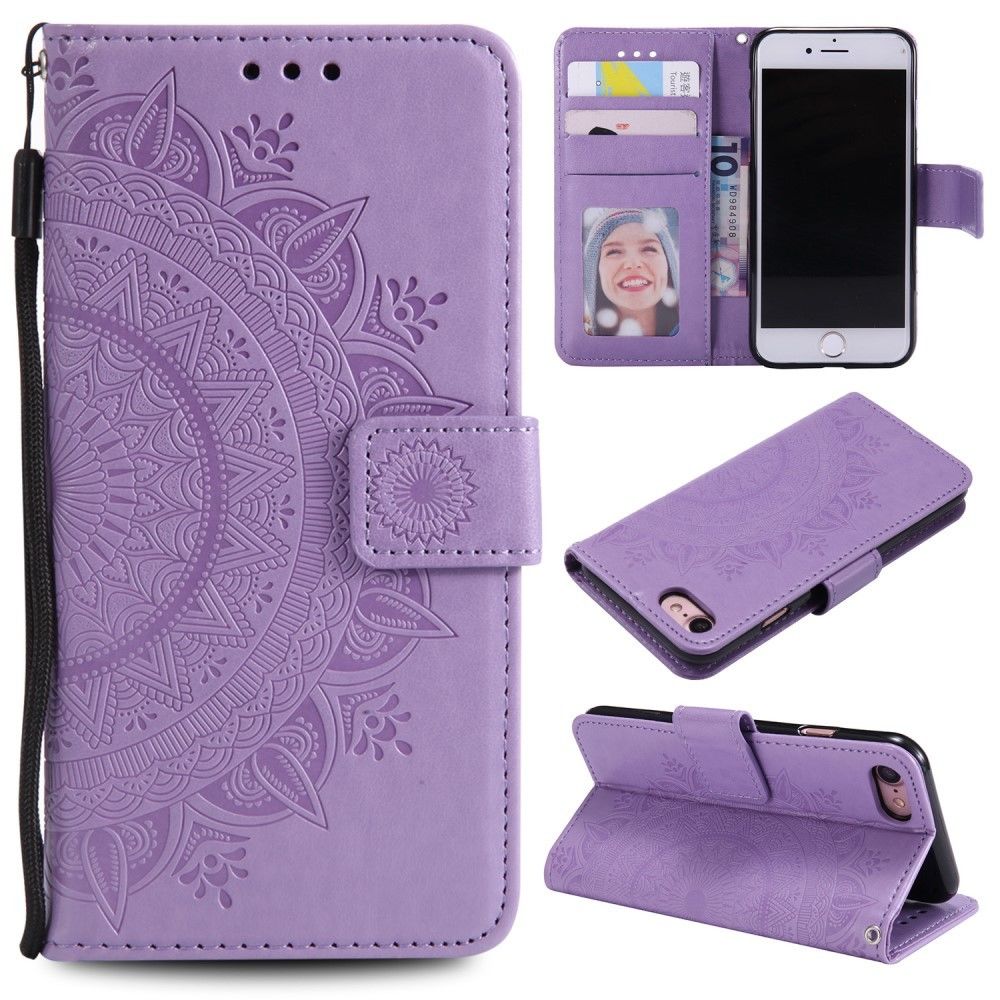 marque generique - Etui en PU fleur avec support violet pour votre Apple iPhone 7/8 4.7 pouces - Coque, étui smartphone