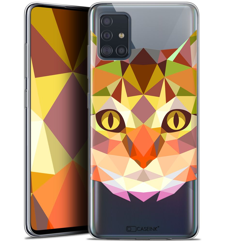 Caseink - Coque Pour Samsung Galaxy A51 (A515) (6.5 ) [Gel HD Polygon Series Animal - Souple - Ultra Fin - Imprimé en France] Chat - Coque, étui smartphone