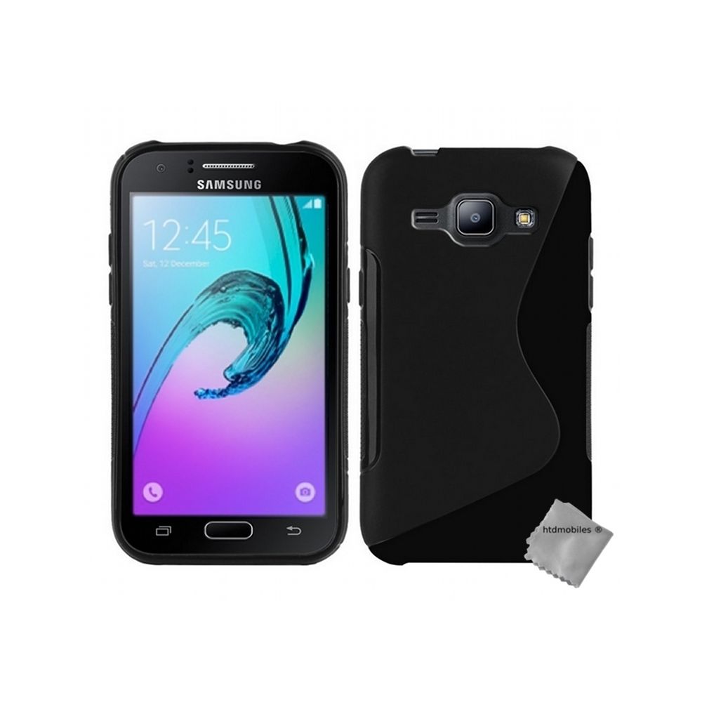Htdmobiles - Housse etui coque pochette silicone gel fine pour Samsung Galaxy J1 (2016) + verre trempe - NOIR - Autres accessoires smartphone