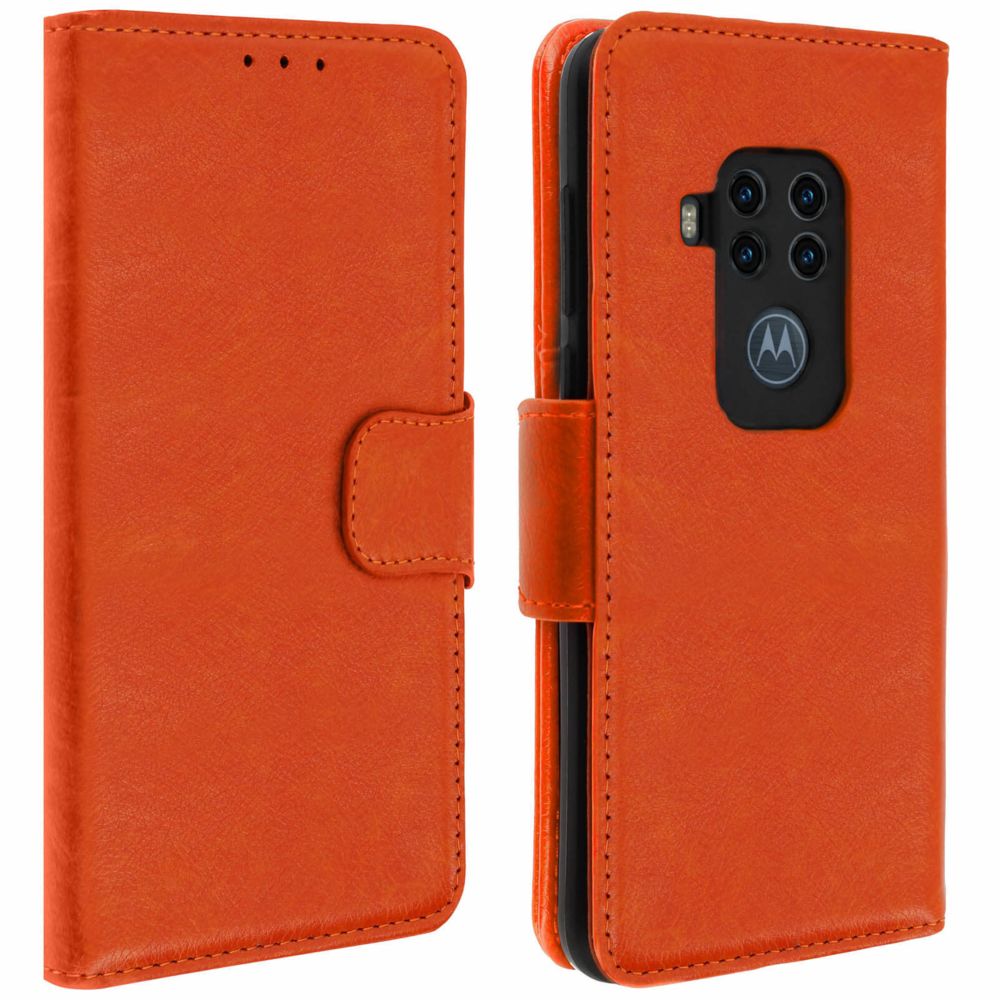 Avizar - Housse Motorola One Zoom Étui Porte carte Support Vidéo Vintage Orange - Coque, étui smartphone