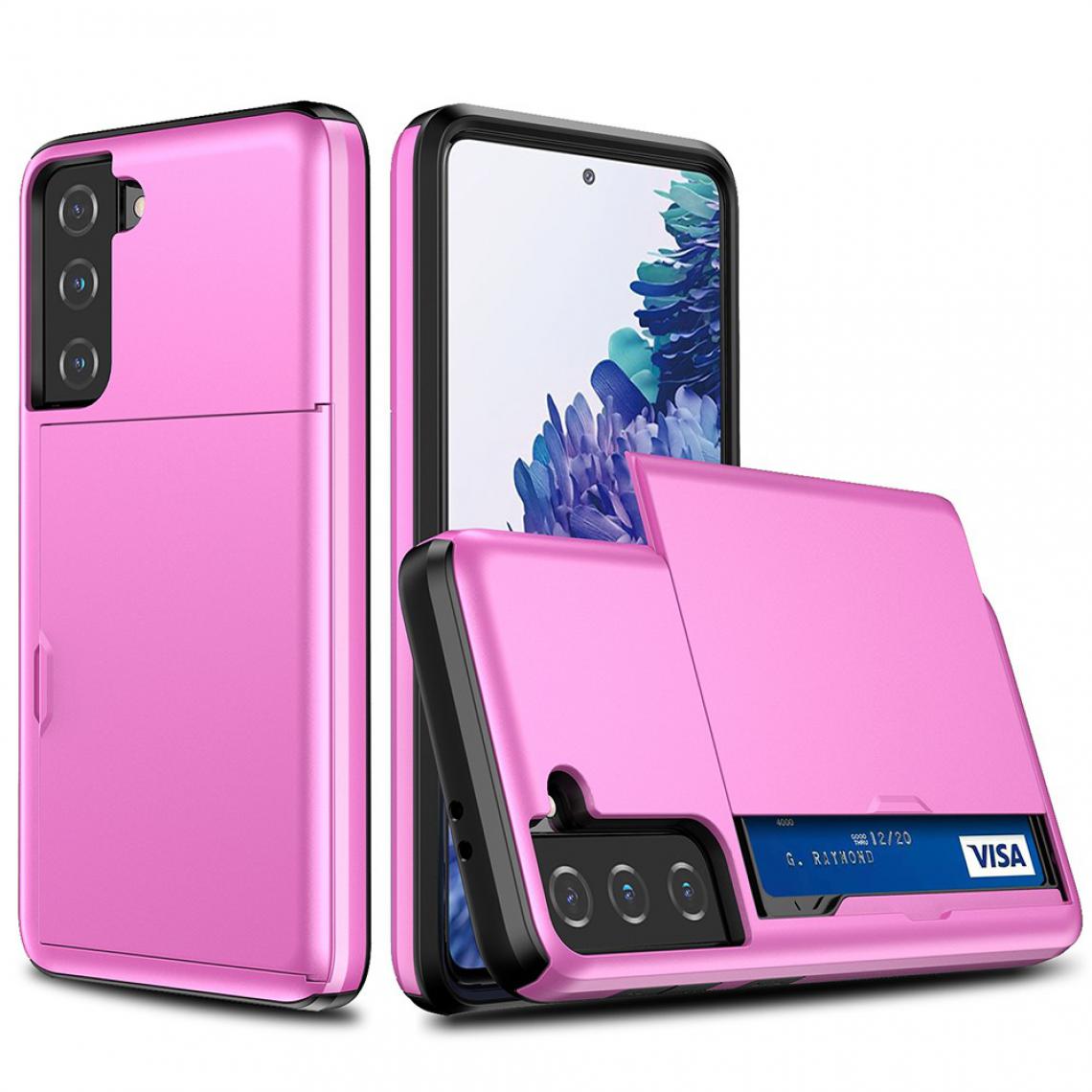 Other - Coque en TPU Porte-Cartes Coulissant Hybride rose pour votre Samsung Galaxy S21 FE - Coque, étui smartphone