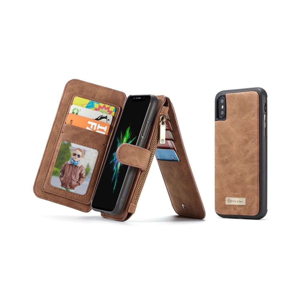 Wewoo - Coque brun pour iPhone X TPU + PC Absorption magnétique détachable couverture arrière rabat horizontal en cuir avec fentes CaseMe-007 cartes et porte-monnaie à glissière cadre photo - Coque, étui smartphone