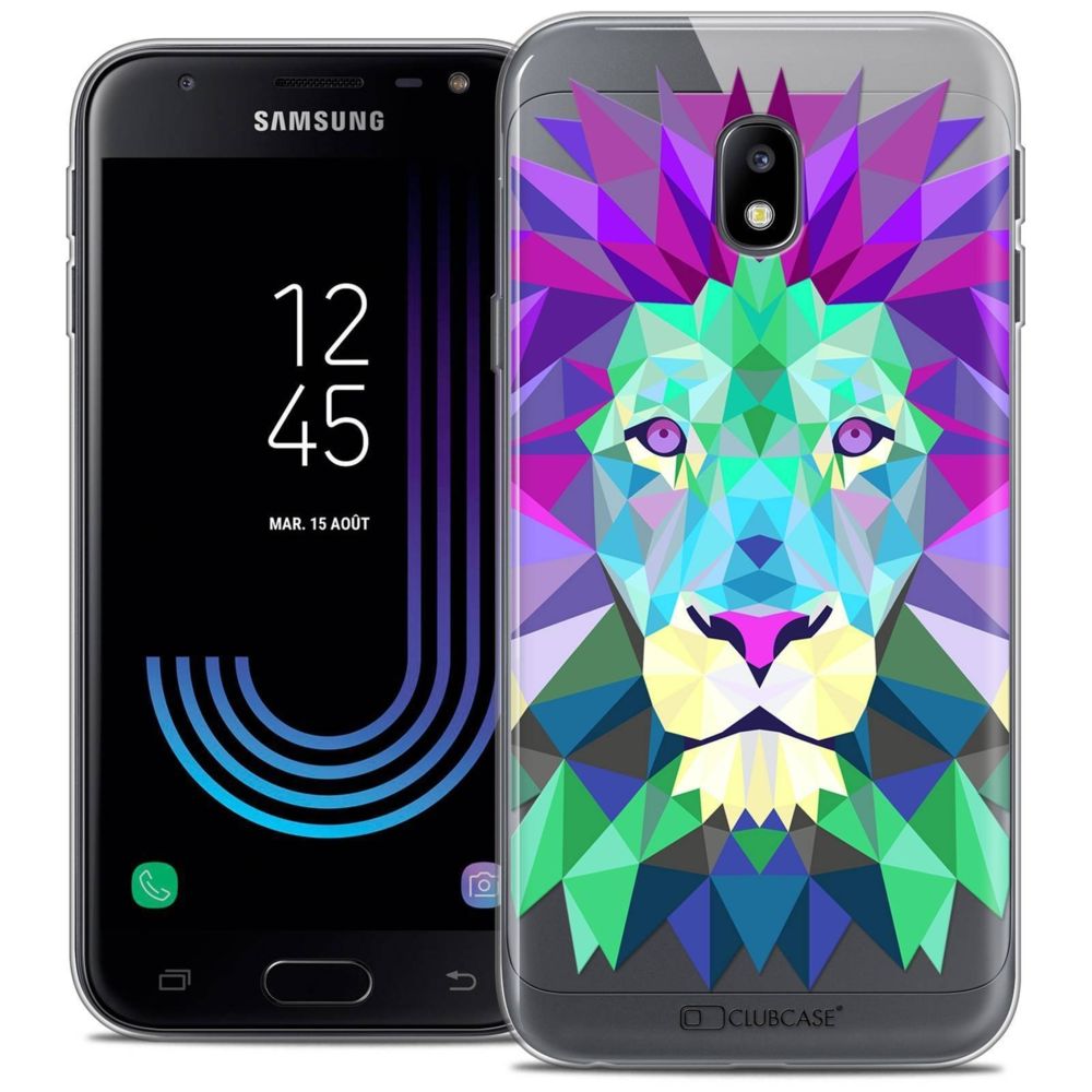 Caseink - Coque Housse Etui Samsung Galaxy J3 2017 J320 (5 ) [Crystal Gel HD Polygon Series Animal - Souple - Ultra Fin - Imprimé en France] Lion - Coque, étui smartphone