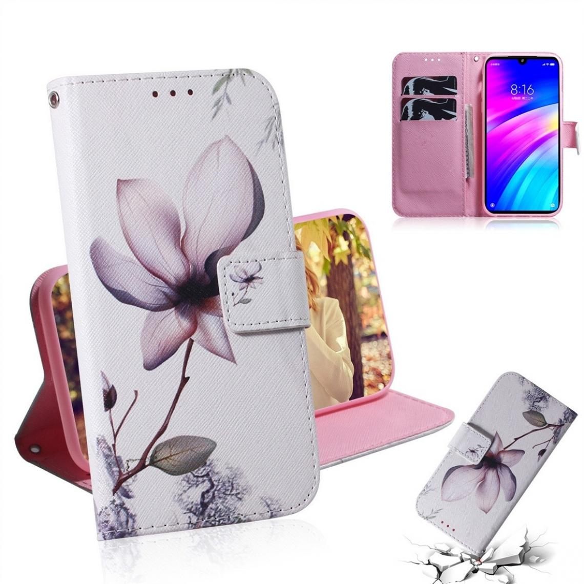 Wewoo - Housse Coque Étui en cuir à rabat horizontal avec motif coloré et fleurs de Magnolia pour Xiaomi Redmi 7avec support et emplacements cartes et porte-monnaie - Coque, étui smartphone