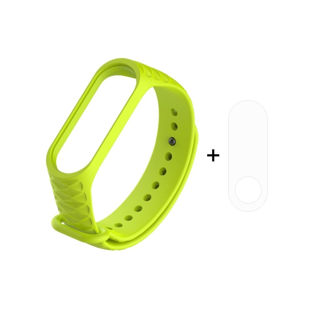 Wewoo - 2 en 1 diamant texture en caoutchouc silicone bracelet poignet remplacement avec TPU film d'écran pour Xiaomi Mi bande 3 vert - Bracelet connecté