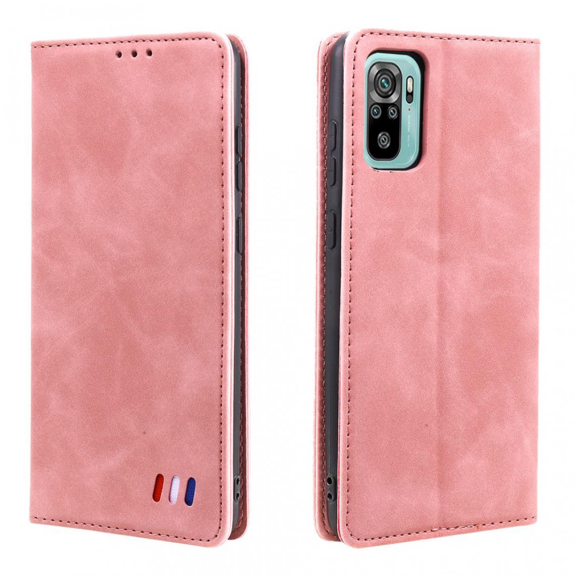 Other - Etui en PU Ornement tricolore au toucher de peau avec support rose pour votre Xiaomi Redmi Note 10 4G/Note 10S - Coque, étui smartphone
