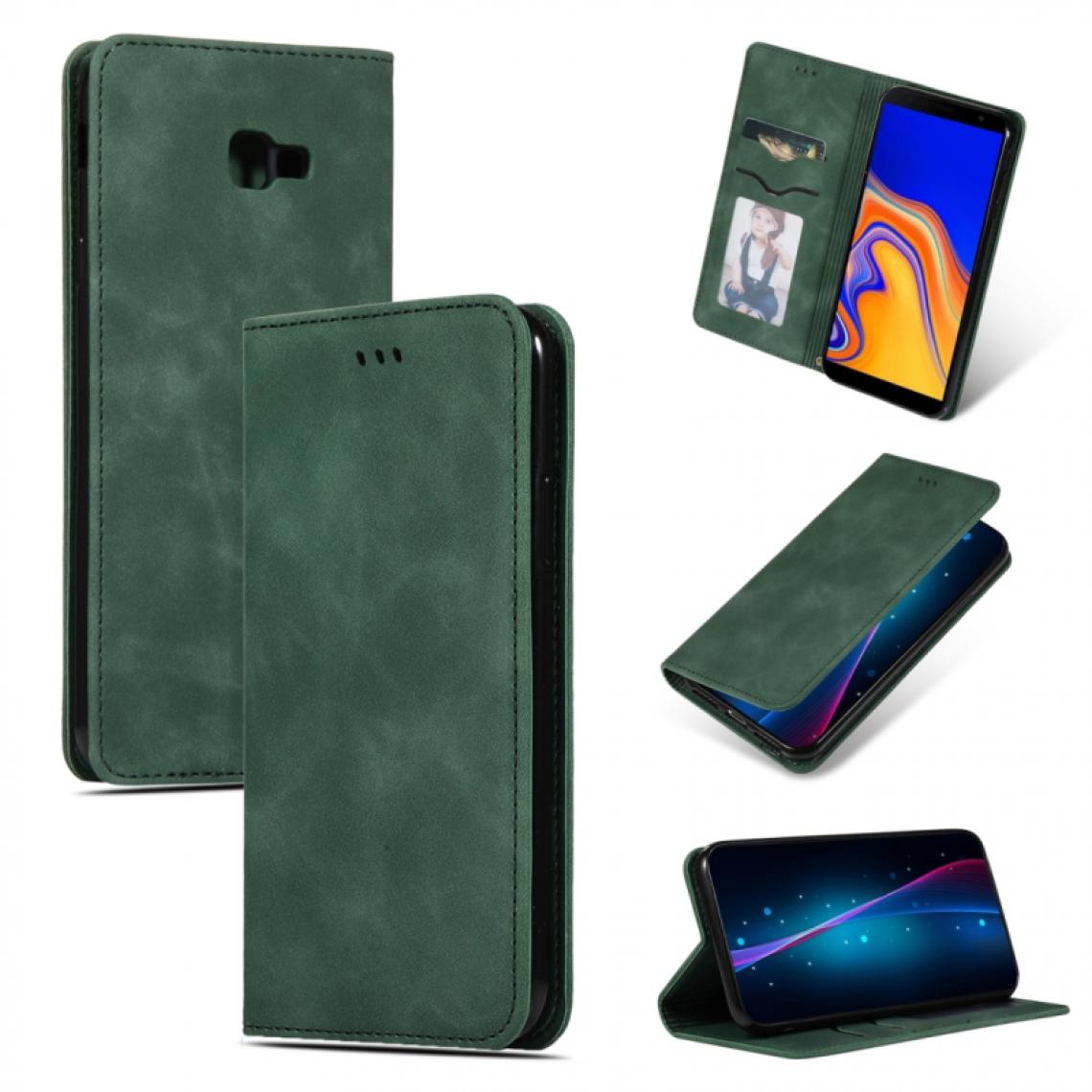 Wewoo - Housse Coque en cuir à rabat horizontal magnétique Business Skin Feel Retro pour Samsung Galaxy J4 Plus 2018 et J4 Prime vert armée - Coque, étui smartphone