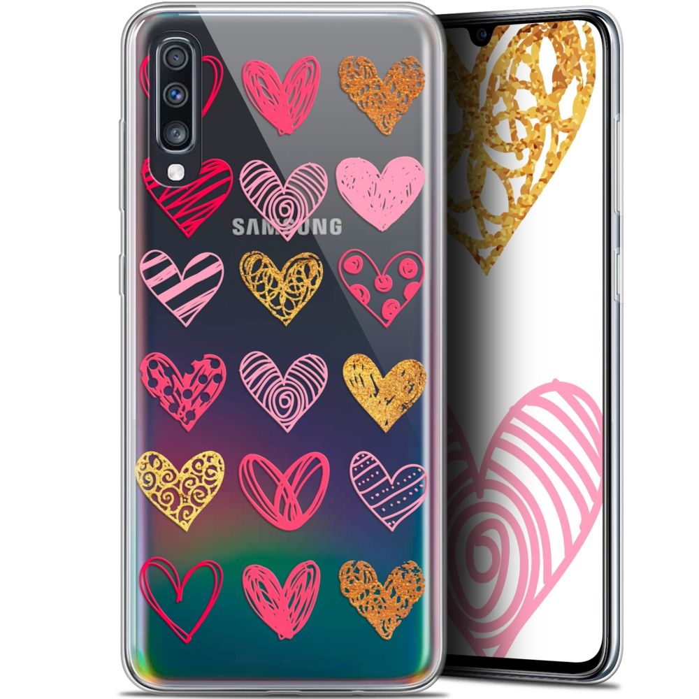 Caseink - Coque Pour Samsung Galaxy A70 (6.7 ) [Gel HD Collection Sweetie Design Doodling Hearts - Souple - Ultra Fin - Imprimé en France] - Coque, étui smartphone