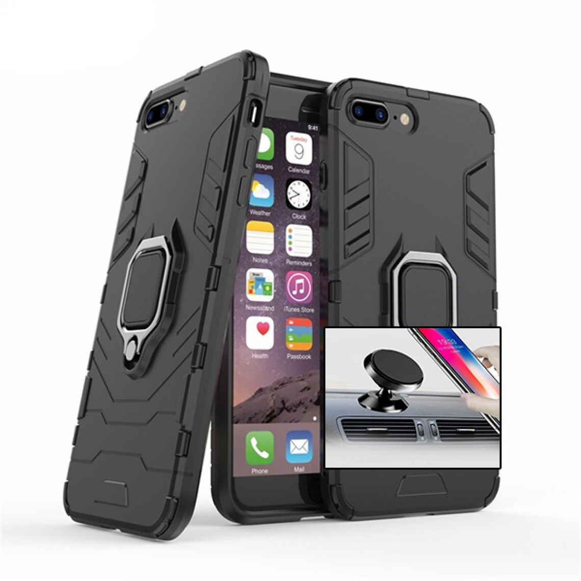 Phonecare - Kit Support Magnétique de Voiture + Coque 3X1 Military Defender - Iphone 7 Plus /8 Plus - Coque, étui smartphone