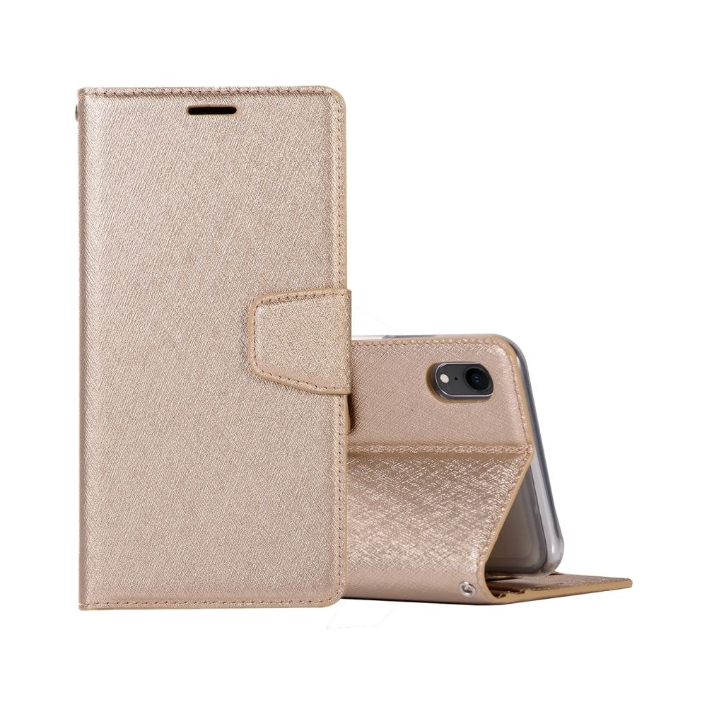 Wewoo - Etui en cuir à rabat horizontal Silk Texture pour iPhone XR, avec supports à cartes et fentes, et portefeuille et cadre photo (Or) - Coque, étui smartphone