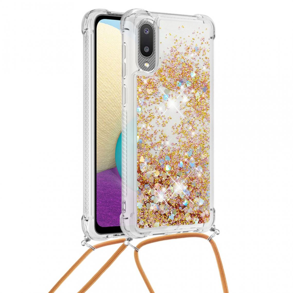 Other - Coque en TPU Flottant Quicksand Glitter Brillant avec Sangle Coeurs d'or pour votre Samsung Galaxy A02/M02 - Coque, étui smartphone