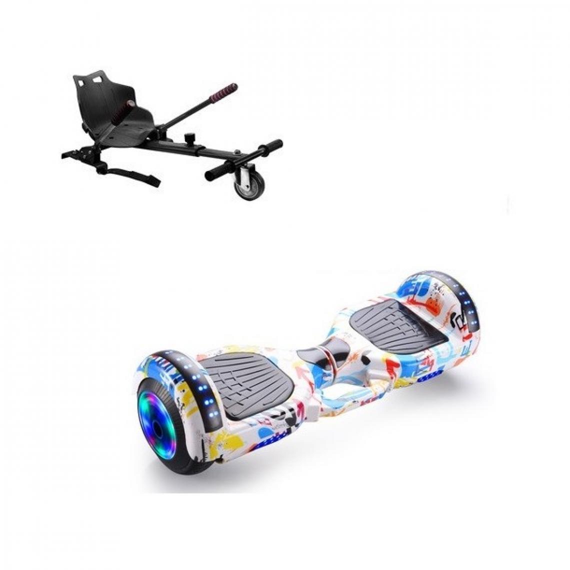 Air Rise - Hoverboard 6.5 Pouces LED Graffiti Blanc + hoverkart noir - Hoverboard