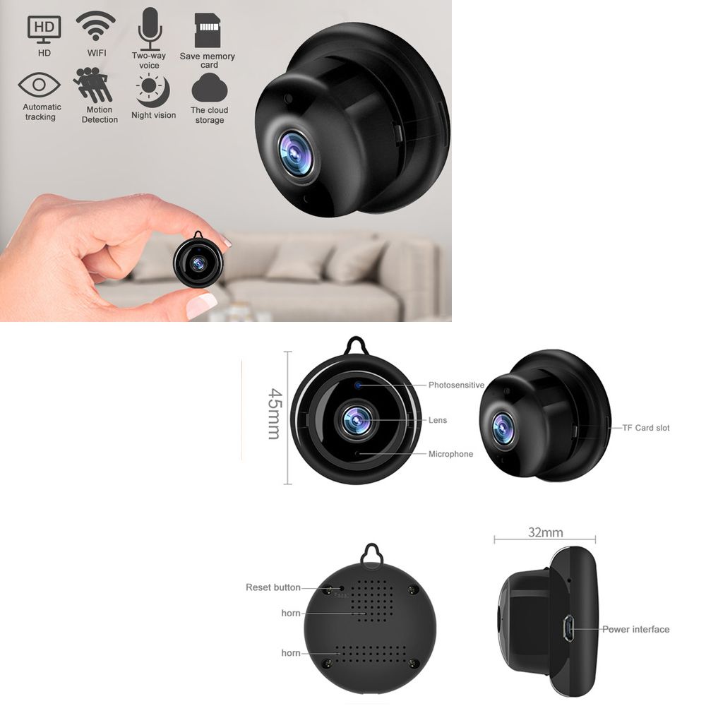 Generic - Mini Caméra Surveillance De Sécurité Sans Fil 1080P Hd Ir Vision Nocturne Wi-Fi - Caméra de surveillance connectée