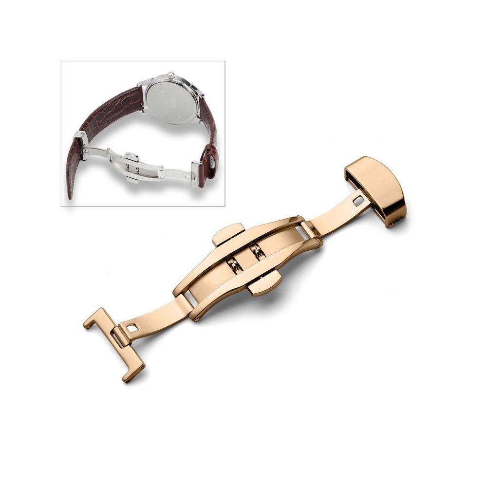 Wewoo - Bracelet pour montre connectée Montre-bracelet en cuir avec boucle à papillon acier inoxydable 316double pressiontaille 14 mm or rose - Bracelet connecté