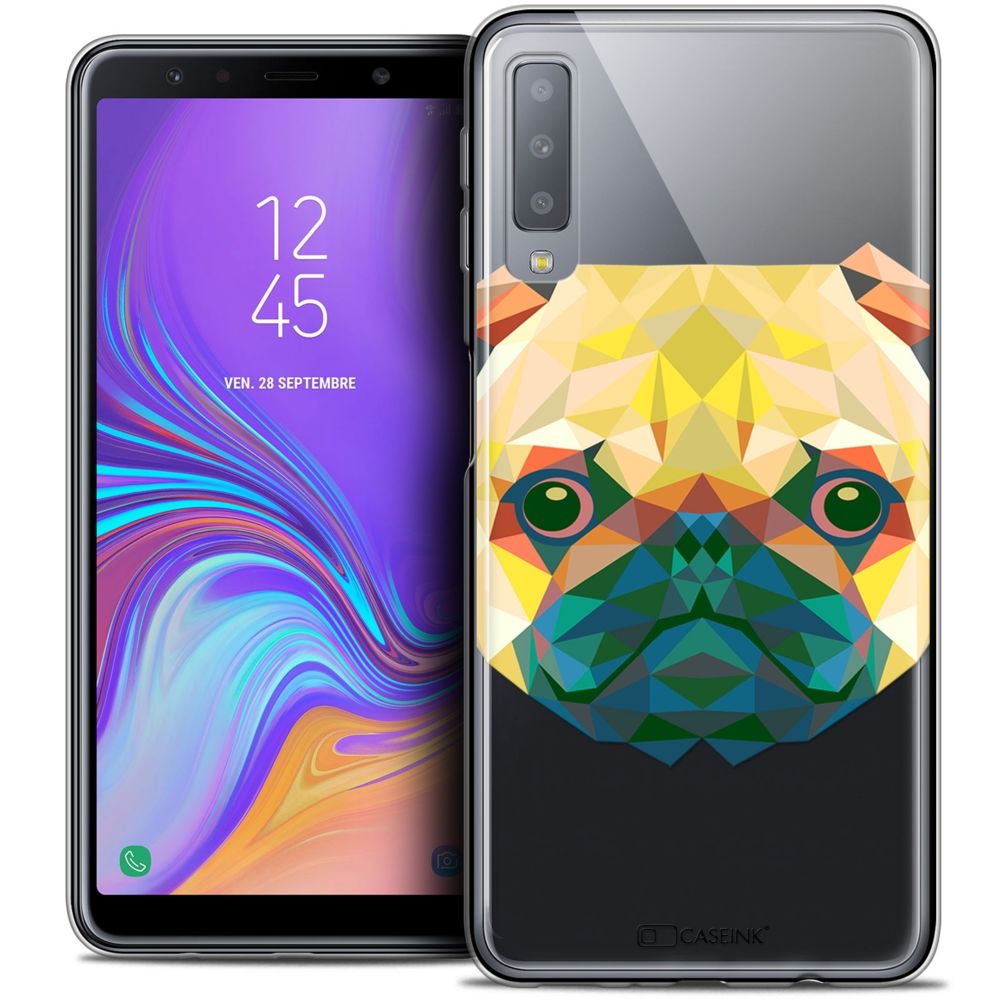 Caseink - Coque Housse Etui Pour Samsung Galaxy A7 (2018) A750 (6 ) [Crystal Gel HD Polygon Series Animal - Souple - Ultra Fin - Imprimé en France] Chien - Coque, étui smartphone