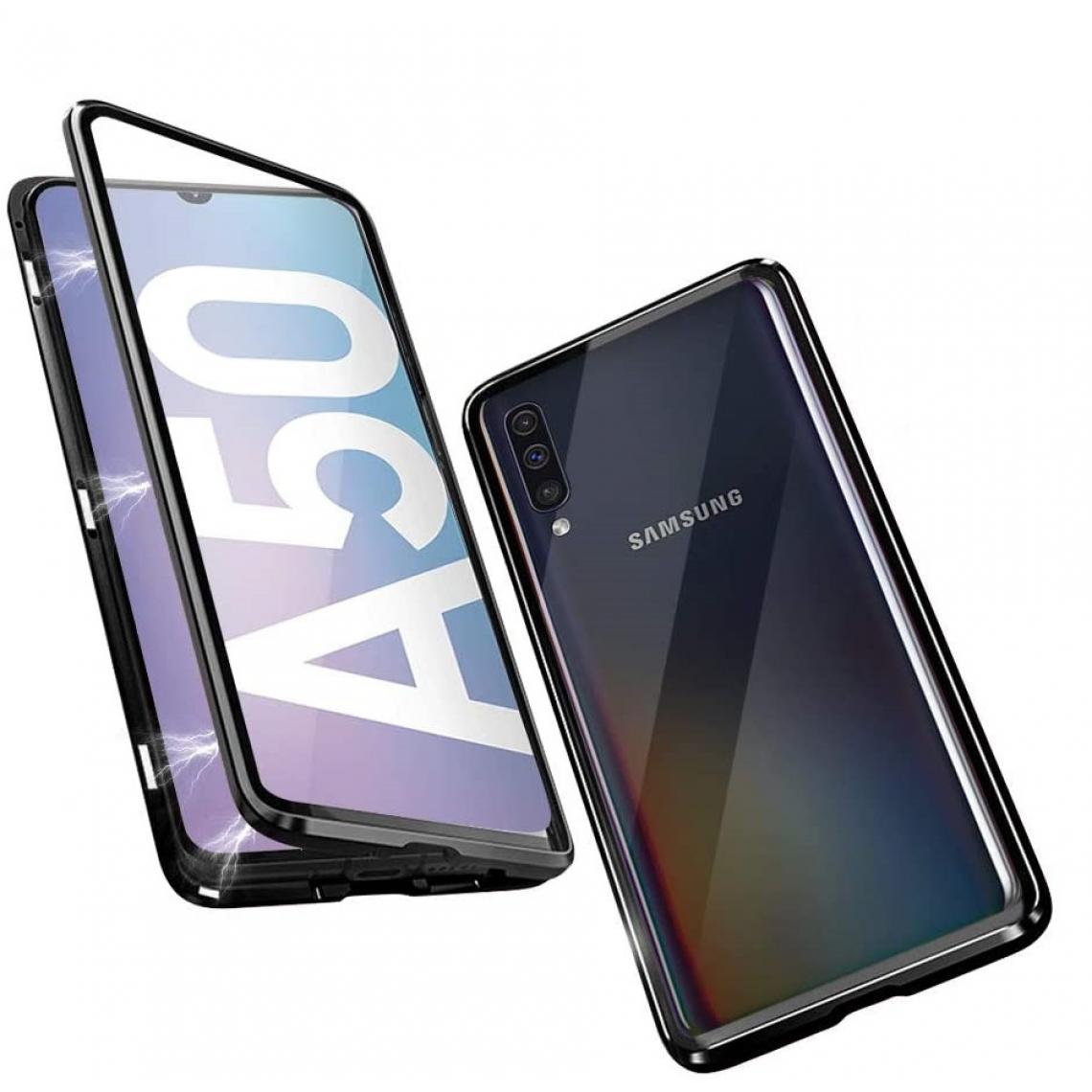 Shot - Coque Verre Trempe pour "SAMSUNG Galaxy A50" Magnetique Transparente Protection Integrale (NOIR) - Coque, étui smartphone