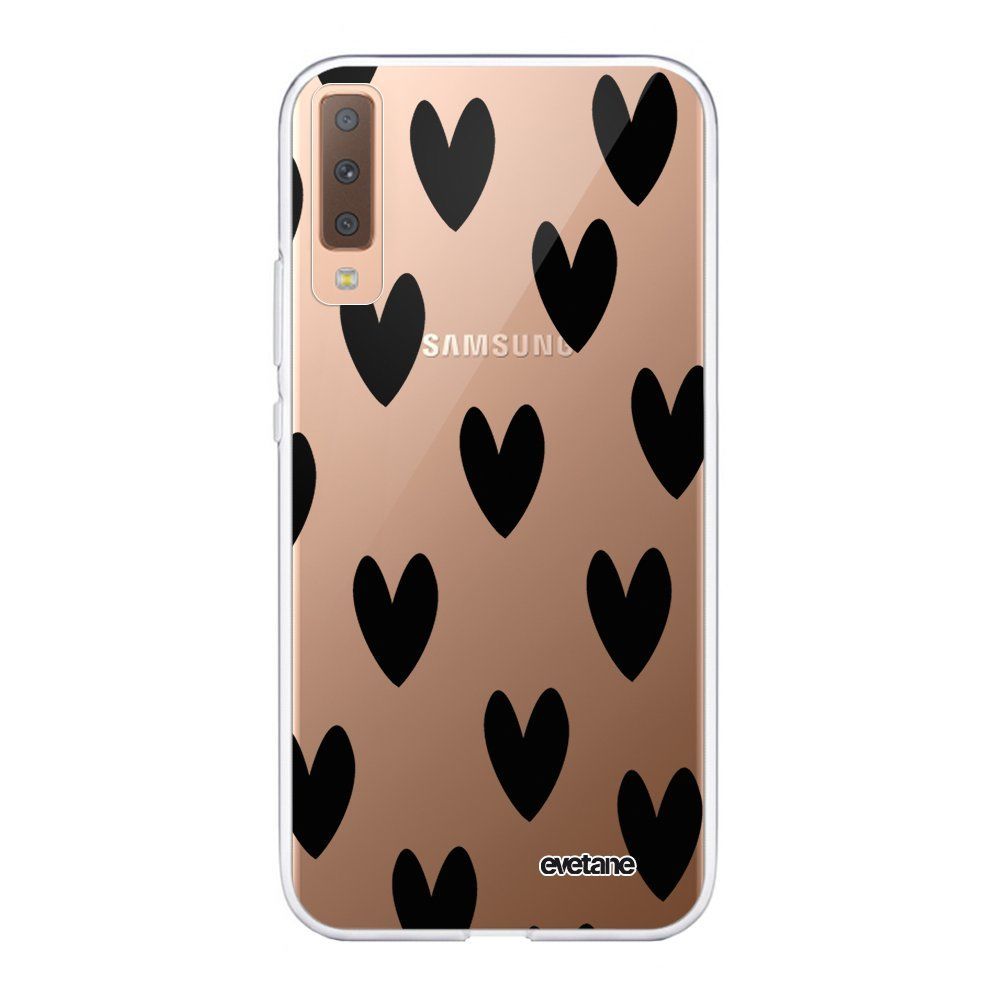 Evetane - Coque Samsung Galaxy A7 2018 souple transparente Coeurs Noirs Motif Ecriture Tendance Evetane. - Coque, étui smartphone