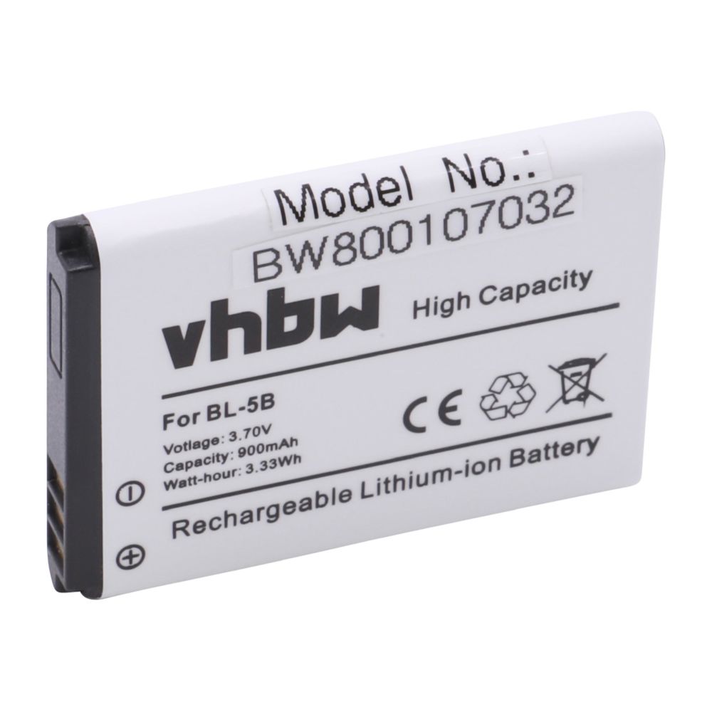Vhbw - Batterie Li-Ion vhbw 900mAh (3.7V) pour Smartphone, téléphone NOKIA 6120 Classic, 6121 classic, 6122c, 6124 classic comme Nokia BL-5B. - Batterie téléphone