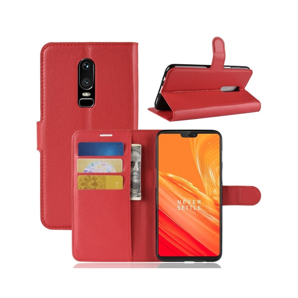 Wewoo - Coque rouge pour OnePlus 6 Litchi Texture Horizontal Housse en cuir avec support et fentes cartes porte-monnaie - Coque, étui smartphone
