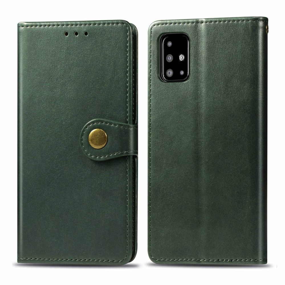 Wewoo - Housse Coque Pour Galaxy A71 Boucle en cuir de couleur unie rétro de protection téléphone portable avec cadre photo et fente carte et portefeuille et fonction de support vert - Coque, étui smartphone