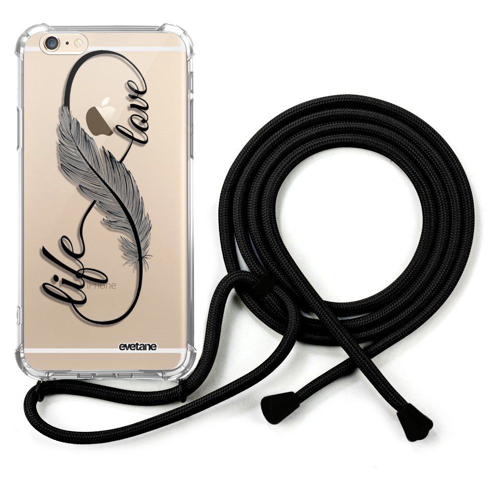 Evetane - Coque cordon compatible avec iPhone 6/6S cordon noir Dessin Love Life Evetane. - Coque, étui smartphone