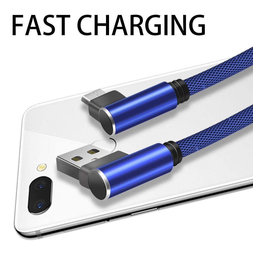 Shot - Cable Fast Charge 90 degres Micro USB pour MOTOROLA Moto e5 Smartphone Android Connecteur Recharge Chargeur Universel (BLEU) - Chargeur secteur téléphone