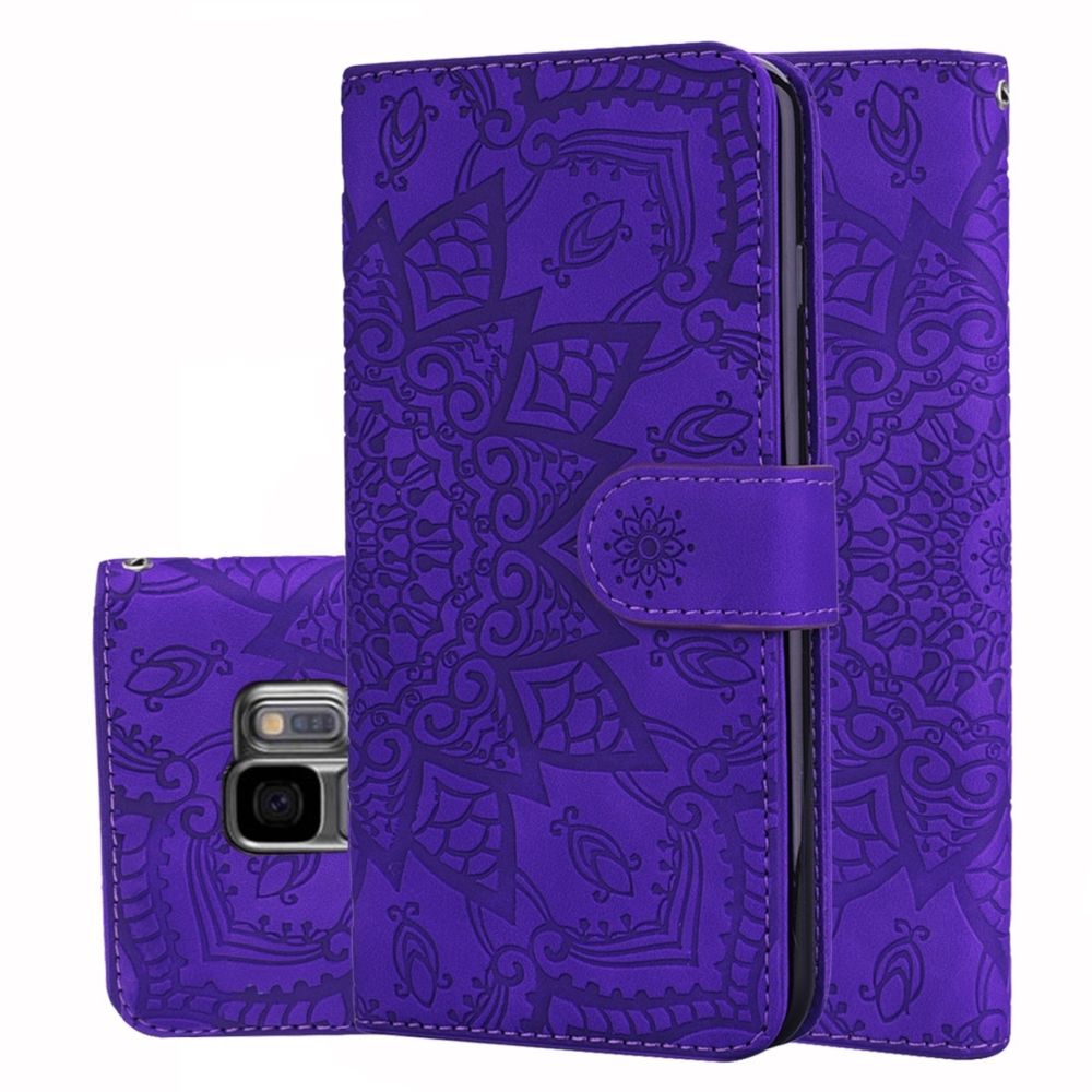 Wewoo - Coque Étui en cuir estampé à double rabat avec motif pour mollet et fentes cartes et portefeuille Galaxy S9 violet - Coque, étui smartphone