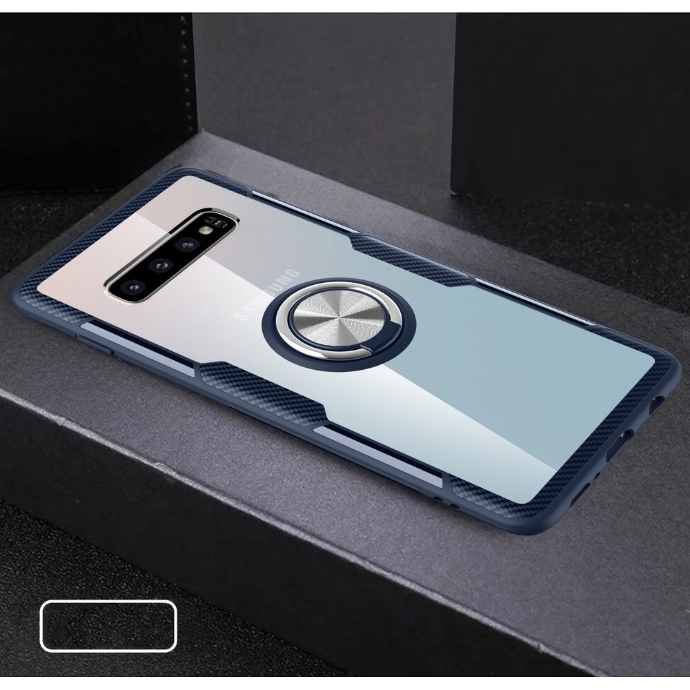 marque generique - Coque en TPU finger ring kickstand verre hybride bleu foncé/argent pour votre Samsung Galaxy S10 Plus - Coque, étui smartphone
