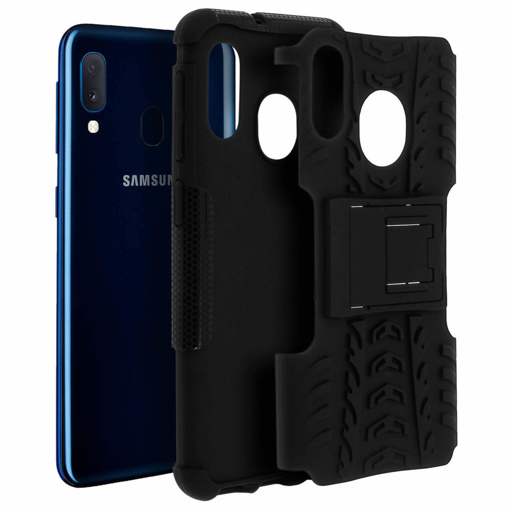 Avizar - Coque Samsung Galaxy A20e Bi matière Rigide et Silicone Béquille Support Noir - Coque, étui smartphone