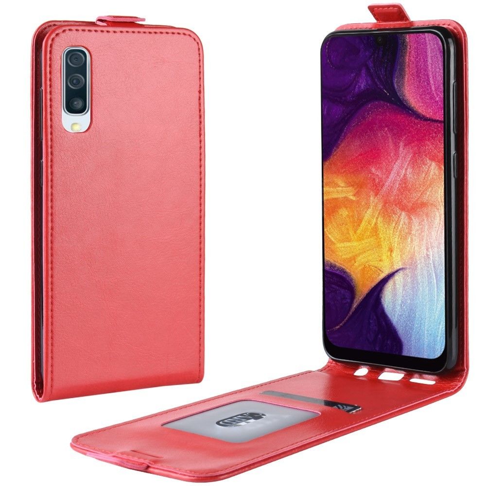 marque generique - Etui en PU cheval fou flip vertical rouge pour votre Samsung Galaxy A50 - Coque, étui smartphone