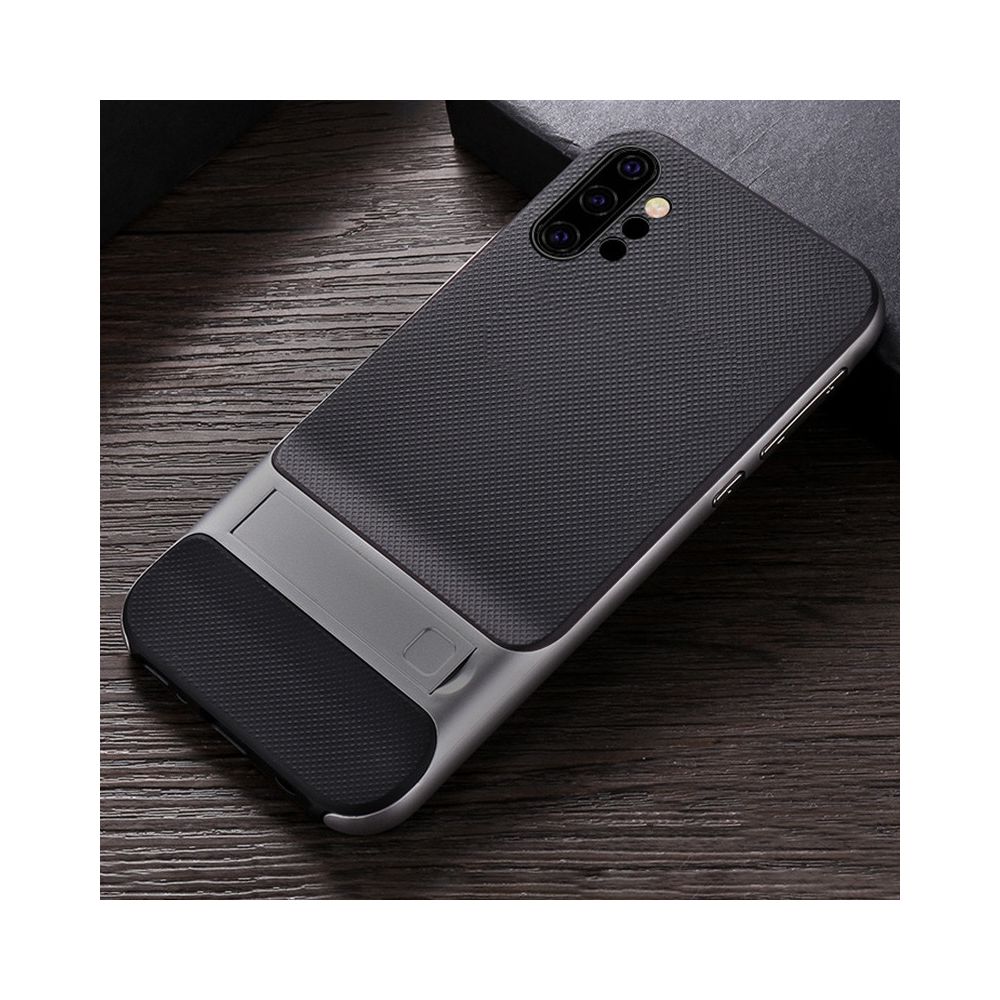 Wewoo - Housse Étui Coque Pour Galaxy Note10 + Plaid Texture antidérapant TPU + PC Case avec support Space Gray - Coque, étui smartphone