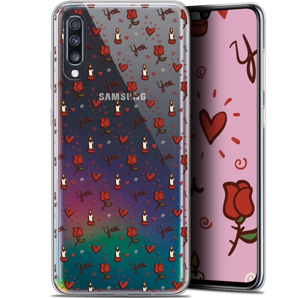 Caseink - Coque Pour Samsung Galaxy A70 (6.7 ) [Gel HD Collection Love Saint Valentin Design Bougies et Roses - Souple - Ultra Fin - Imprimé en France] - Coque, étui smartphone