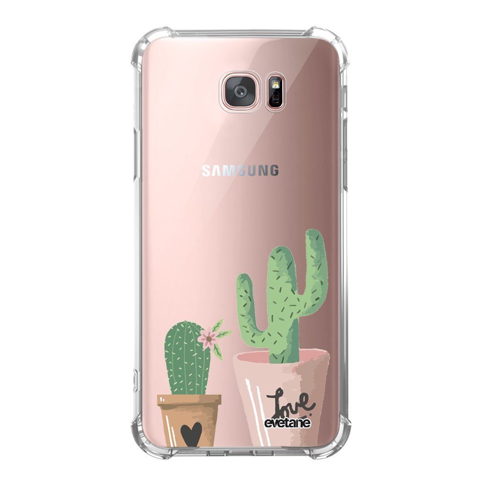Evetane - Coque Samsung Galaxy S7 Edge anti-choc souple avec angles renforcés transparente Cactus Love Evetane - Coque, étui smartphone