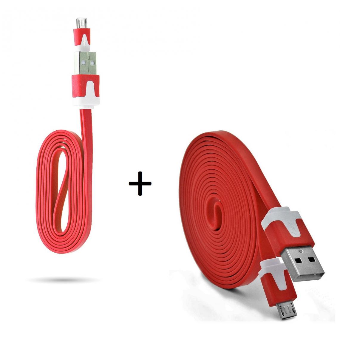 Shot - Pack Chargeur pour JBL CLIP 3 Smartphone Micro USB (Cable Noodle 3m + Cable Noodle 1m) Android (ROUGE) - Chargeur secteur téléphone