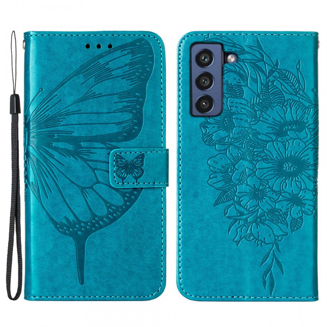 Other - Etui en PU Empreinte Papillon Fleur Motif avec support bleu pour votre Samsung Galaxy S21 FE - Coque, étui smartphone